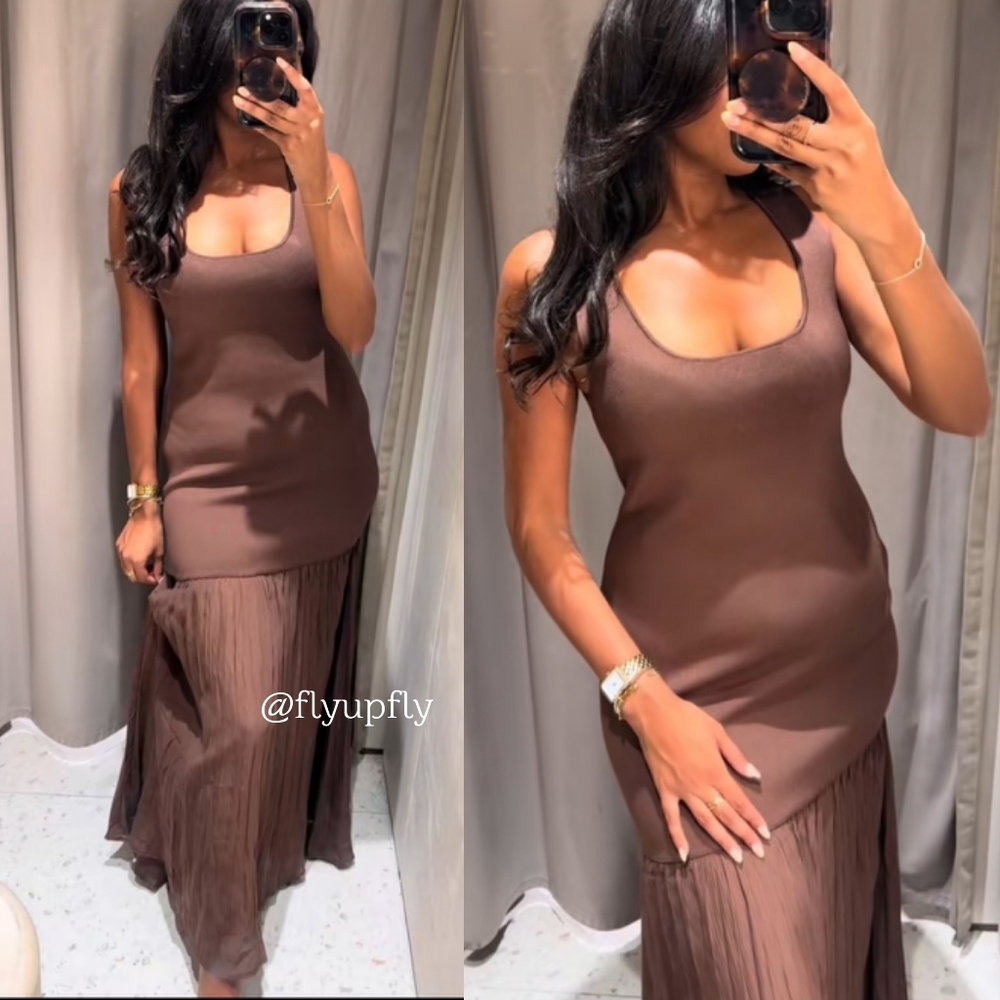 Zara Maxi Long Combination Dress Brown Size S and M - Picture 6 of 8